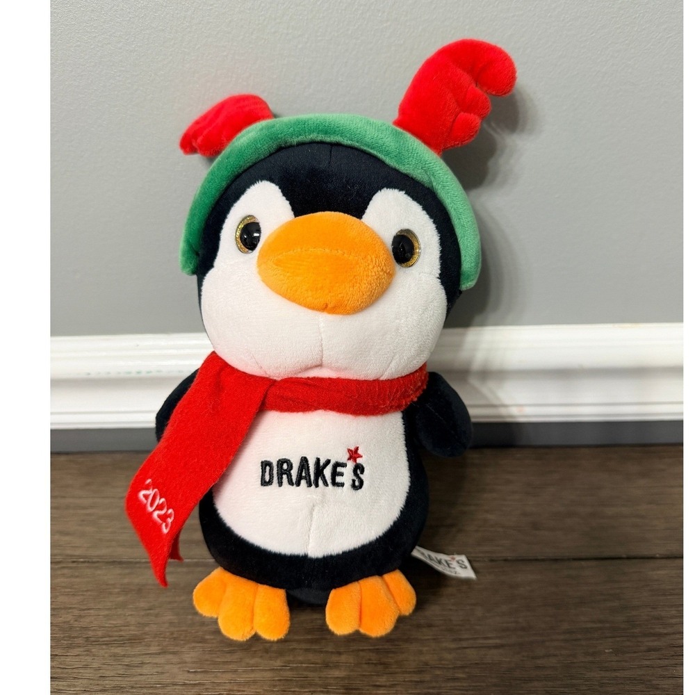 Drake's Penguin Plush Toy 2023 Winter Hat Scarf Festive Holiday Collectible 9"